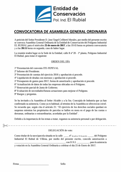 Convocatoria Asamblea General Ordinaria