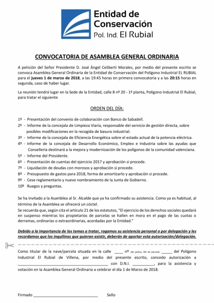Convocatoria Asamblea General Ordinaria